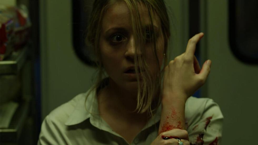 Bloodied waitress looks scared