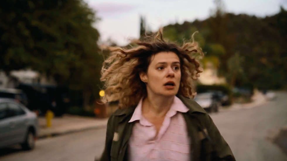 Woman moving fast in fear