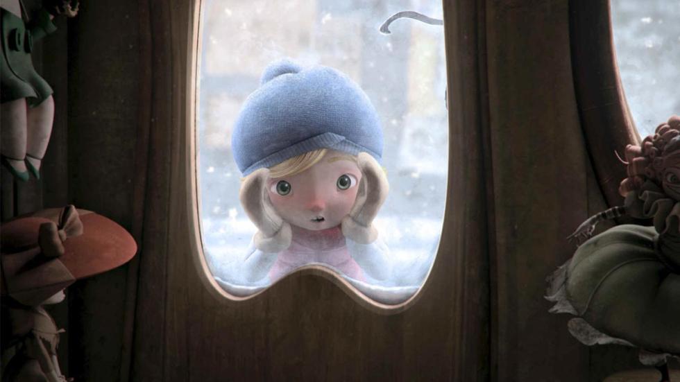 Alma animated little girl looks in window