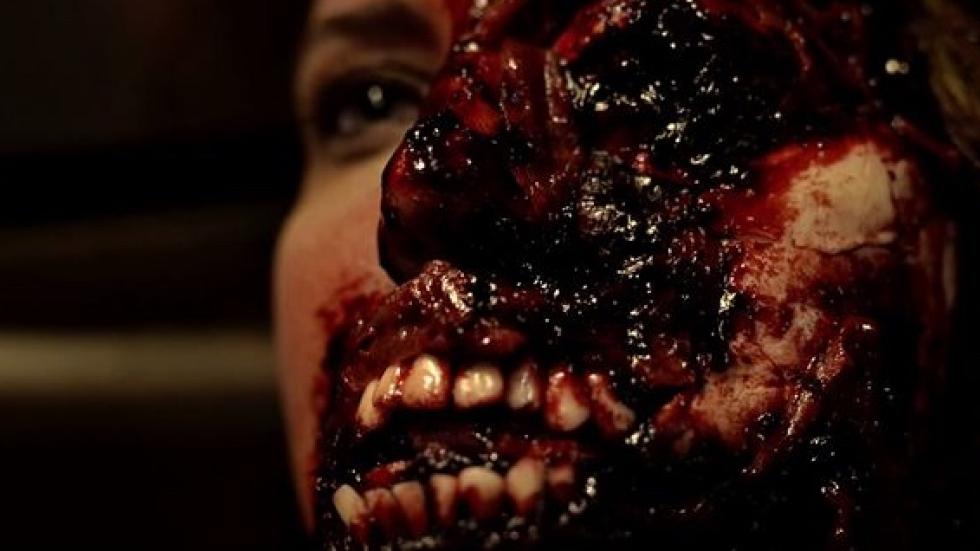 Yummy Meat: A Halloween Carol film still bloody chewed up face