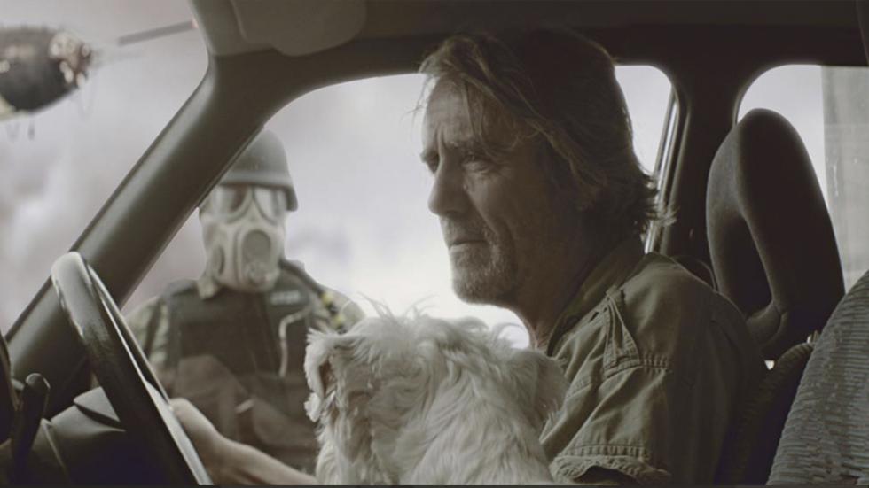 Cough man driving his truck with a dog on his lap