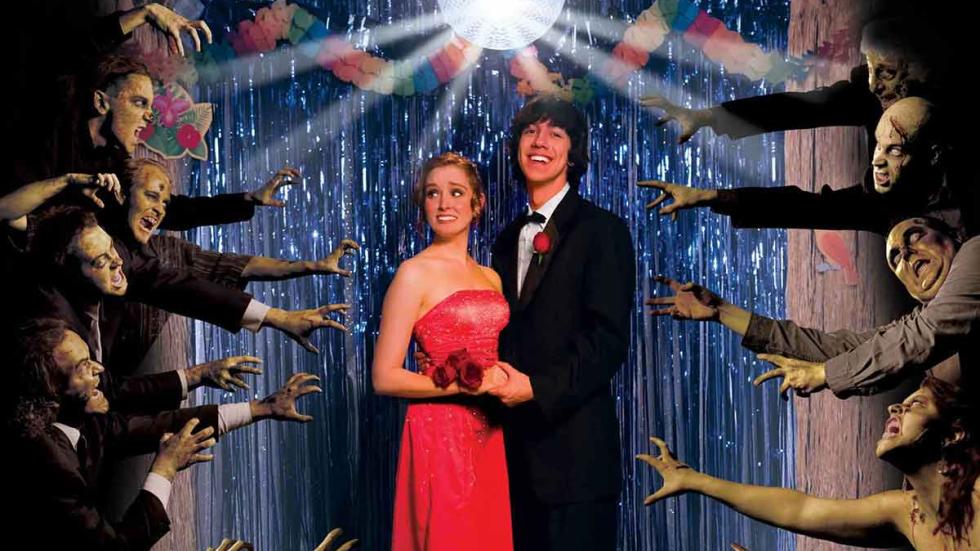 Dance Of The Dead poster art zombies grabbing prom couple