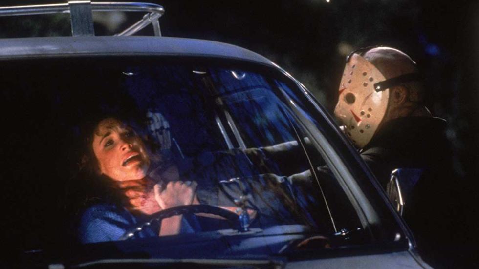 Friday The 13th Part 3 in 3D Jason chokes a woman driving a car