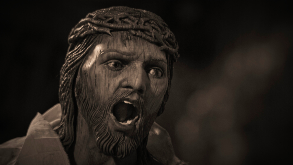 Jesus statue yells