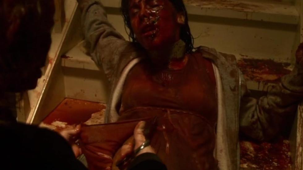 Inside blood covered man