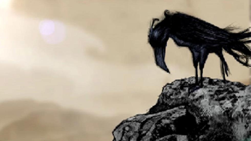The Legend of the Scarecrow crow looks down cliffside
