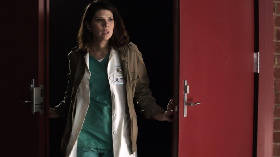 Laboratory Conditions woman doctor coming through the door.