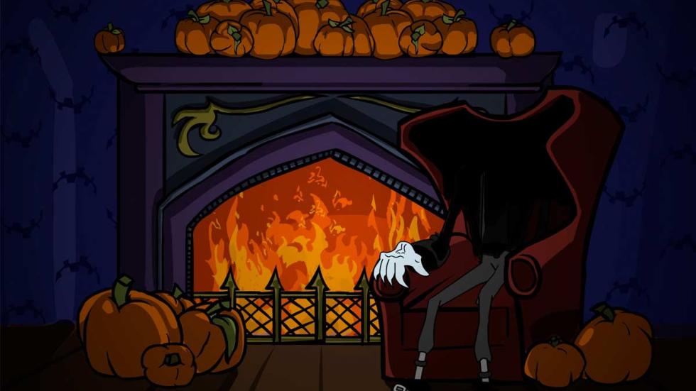 ...Or Treat animated creature sitting by the fire place
