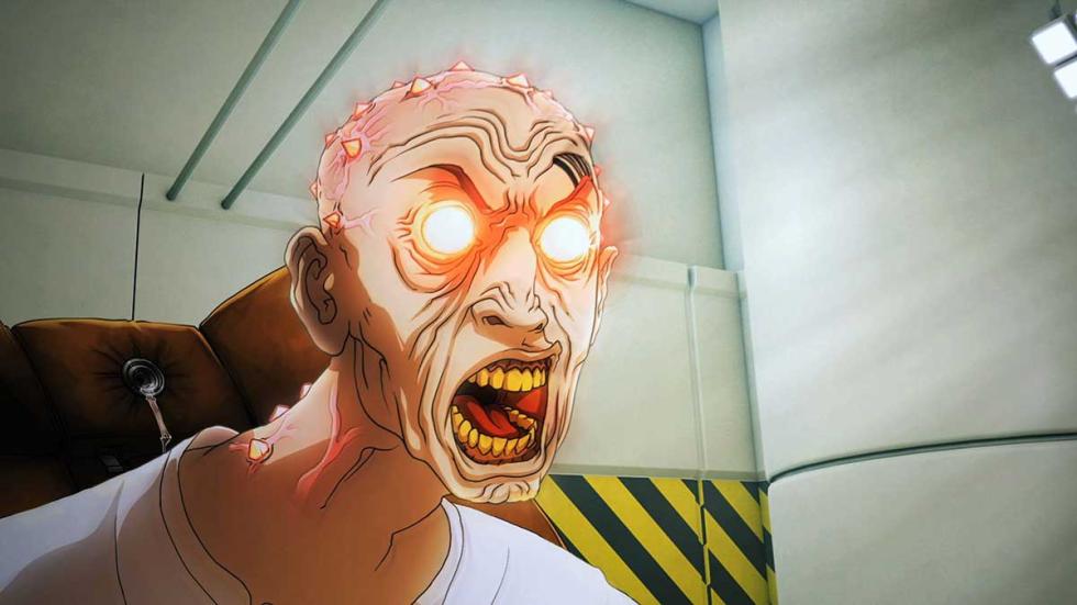 Post Human animated glowing eyed man