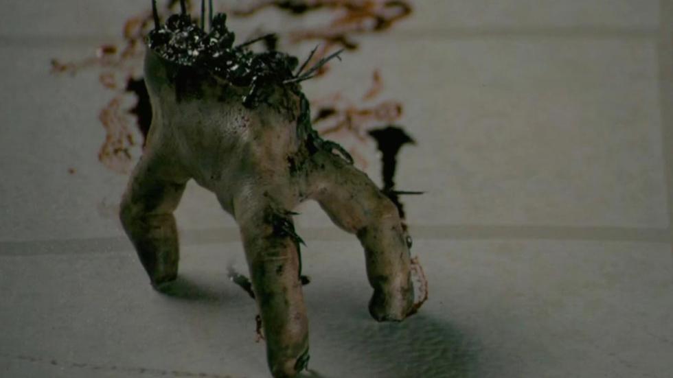 Splinter film still bloody hand walking