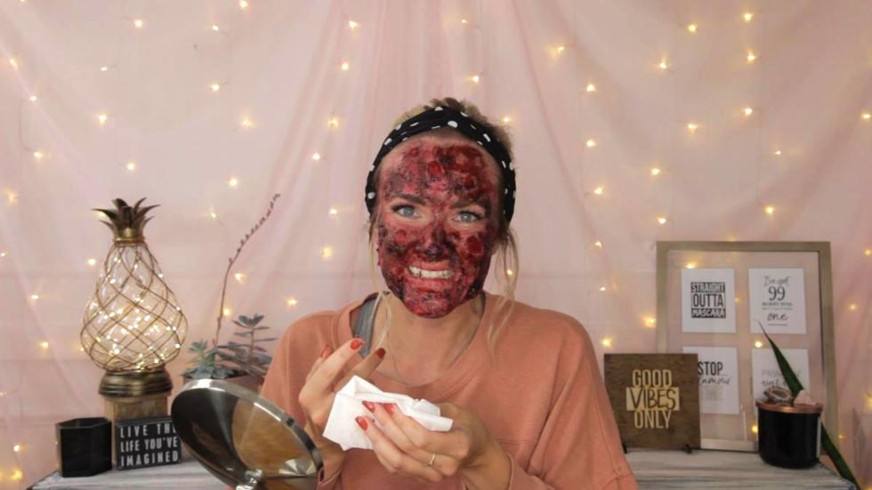 Kalley's Last Review film still Kalley with bloody face