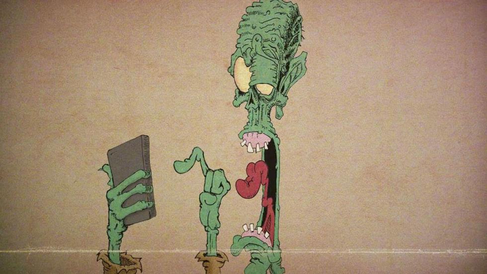 Z.O.I. animated film still zombie creature looking at a book